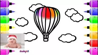 How to Draw Hot Air Balloon so Cute and Colorful Rainbow Art Coloring Pages for Childre   #part 151