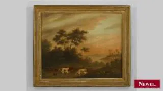 Antique English Victorian gilt framed oil landscape painting