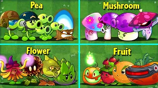 4 Team Plants PEA x MUSHROOM x FLOWER x FRUIT Battlez - Who Will Win? - PvZ 2 Gameplay