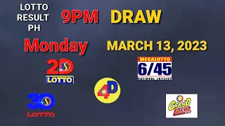 Lotto Result PH | 9PM DRAW MAR 13 2023 | 2D EZ2, 3D SWERTRES, 4D Lotto, 6/45, 6/55