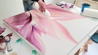 I ADORE this Painting💗! HUGE Brush + Fluid Acrylics / Satisfying Painting Tutorial