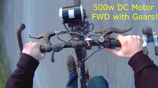 DIY ebike that's Front Wheel Drive with Gears [500 watt DC motor] chain drive