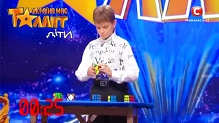 So fast! So unbelievable! Boy solves a Rubik's Cube on Ukraine's Got Talent.