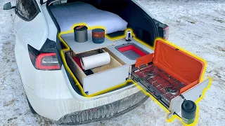 How I Built My Tesla Model Y SUV Camper (Kitchen, Bed, Storage, DreamCase)