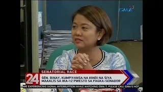 24 Oras: Sen. Binay, kumpiyansa na hindi na siya maaalis sa ika-12 pwesto sa pagka-senador