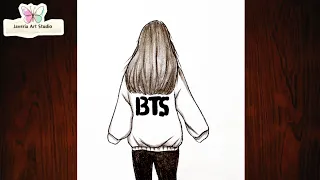 Easy BTS drawing | BTS girl drawing | Pencil sketch of BTS Army