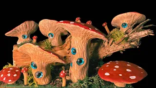 MYSTICAL MUSHROOMS in a FANTASY FOREST diorama / polymer clay