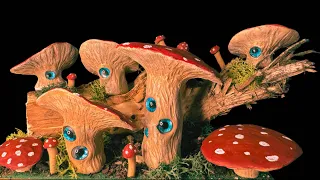 MYSTICAL MUSHROOM CREATURES in a FANTASY FOREST diorama / polymer clay