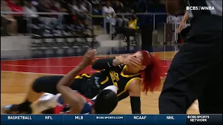 OUCH! Amanda Zahui B Gets HIT IN THE FACE With The Ball During WNBA Game Sparks Vs Mystics. #WNBA