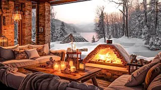 Soothing Winter Ambience Coffee Shop With Gentle Snowfall ❄ Relaxing Smooth Jazz Instrumental Music