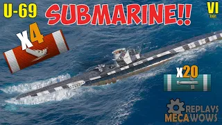 SUBMARINE U-69 4 Kills & 104k Damage | World of Warships Gameplay