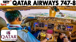 Qatar Airways Boeing 747-8 Cockpit Landing at Paris CDG