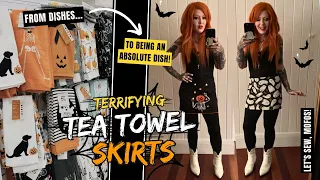 Halloween Tea Towel Mini Skirts TWO WAYS! Easy Sewing for Spooky Style | TK Maxx Haxx
