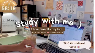 STUDY WITH ME l 1 hour cozy vibes lofi music and motivational text 💌 light academia