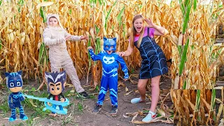 PJ Masks Catboy Searches for Night Ninja in Corn Maze with Assistant