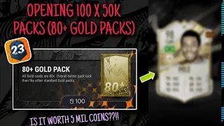 WHAT DO 100 X 50K PACKS GET YOU IN MADFUT 23?? || 100 X 80+ Gold Packs || Madfut 23