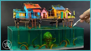 GIANT OCTOPUS - The Holy Guardian of Fishing Village | Realistic Diorama | Polymer Clay | Resin Art