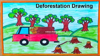 deforestation drawing - simple and easy - land pollution drawing | science drawing academy