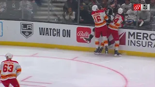Rasmus Kupari gets sandwiched along the boards and skates to the bench.