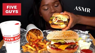 ASMR FIVE GUYS CAJUN FRIES & BURGER MUKBANG | MILKSHAKE | No talking (Eating Sounds)Vikky ASMR