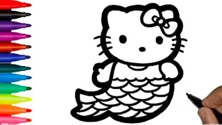 Hello kitty Mermaid Drawing Painting Coloring For Kids And Toddlers.