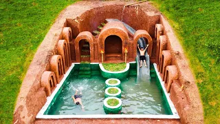 Top Works Build Swimming Pool Water Slide Around Secret Underground House - full