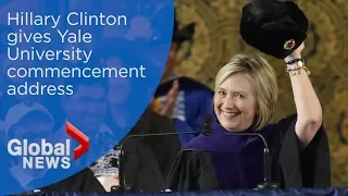 Hillary Clinton shows off Russian hat during commencement speech at Yale