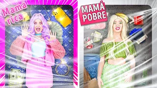 DESAFÍO DE MAMÁ RICA VS. MAMÁ POBRE | ¡Me adoptaron muñecas! Comida cara VS. barata por 123 GO! FOOD