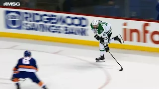 Alexander Radulov squeaks one through legs of Jaroslav Halak