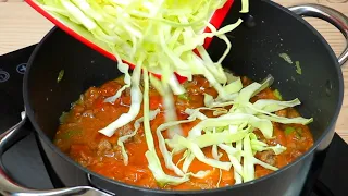 I Have Never Eaten such Delicious CABBAGE! Easy Cabbage with Minced Meat Recipe! ASMR COOKING