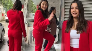 Saiee Manjrekar looking Stunning in Red Outfit gets Spotted at Exceed Entertainment office