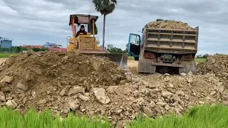 First Starting new project showing Dozer pushing Soil Battery Land Filling with DumpTruck 5Ton