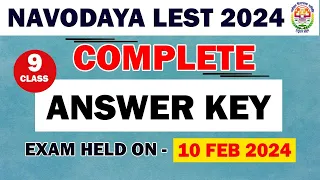 Navodaya Vidyalaya Class 9 Paper Solution 2024 | JNVST 2024 | Navodaya LEST 2024 Complete Answer key