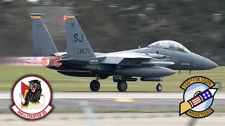 F-15E Strike Eagles preflight, engine start and take off. RAF Lakenheath, England [4K]