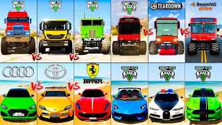 Monster Truck vs Bugatti Chiron vs Ferrari 812 vs Super Cars - GTA 5 & TEARDOWN & Beamng Drive Mods