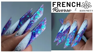 FRENCH REVERSE with BORN PRETTY 🦚 Popits+patch 💜 #dualforms #nailgel #nails #naildesign