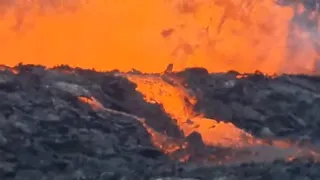 Lava escapes the crater! Seen from the "land island" to the west. 10.08.22 Iceland