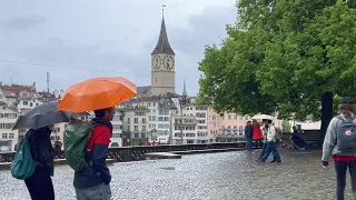Zurich rainy walk through Niederdorfstreet ☔️ Old town 4K walking tour 🇨🇭 Switzerland