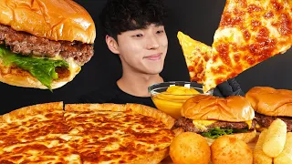 ASMR MUKBANG CHEESE PIZZA & CHEESE BURGER & CHEESE SAUCE & CHEESE STICKS EATING SOUNDS