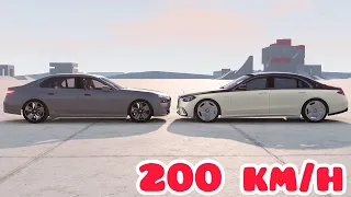 BMW i7/7 Series G70 vs Mercedes-Maybach S650 W223 💥 200 km/h (each one) 💥 BeamNG.drive CRASH test