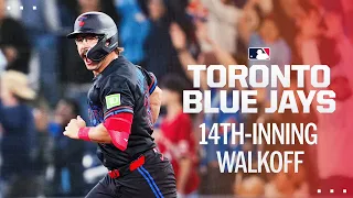 Davis Schneider walks it off for the Blue Jays in the 14TH INNING! 🫡