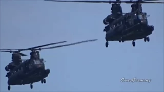 2 Chinook Helicopters Rumble on a Low Pass Flyby @ KPAE Paine Field