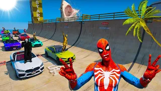 Spider-man and Skibidi Toilet Triple Challenge with Sport Cars Tron Bike and Plane GTA V