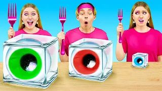 GIANT VS MEDIUM VS TINY EYEBALL || Food Challenge! Eating Only Big and Small Candies by 123 GO! FOOD