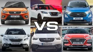 Seat Arona vs Nissan Kicks vs Ford EcoSport vs Peugeot 2008 vs Opel Crossland X vs Hyundai Kona