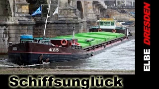 Albis-Frachtschiff Havarie u. Bergung an Dresdner Elbbrücke - SCHLUPP VIDEO