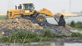 EPIC!! Bulldozer Wheel Loader Dump Truck Pushes Rock Into Water Build New Road