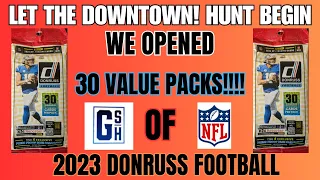 WE RIPPED 30 VALUE PACKS OF 2023 DONRUSS FOOTBALL!!! Searching for a Downtown! Pulling loads of RR's