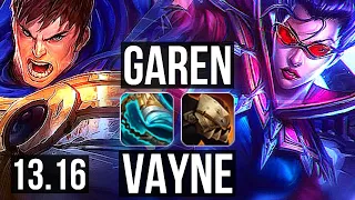 GAREN vs VAYNE (TOP) | 9/0/1, 900+ games, 1.4M mastery, Legendary | NA Challenger | 13.16