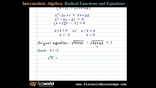 Solve a Radical Equation with Square Roots with Check - Algebra fwk IA 05-0602